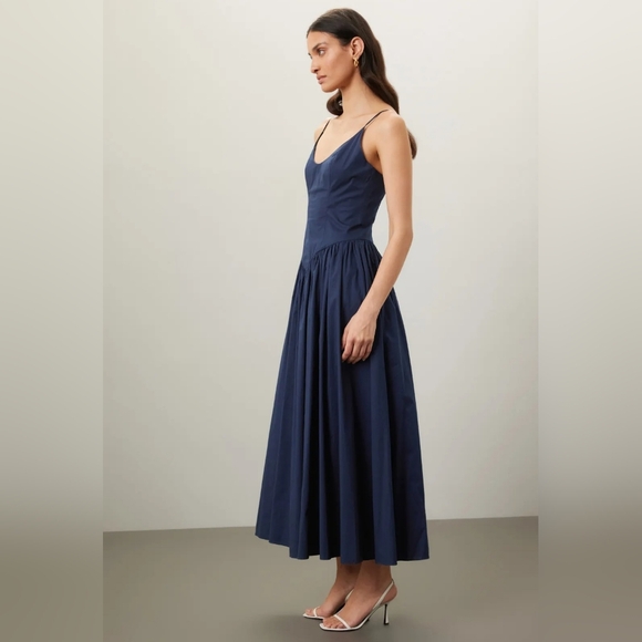 Navy Blue Sleeveless Gathered Waist Maxi Dress - Picture 2 of 13